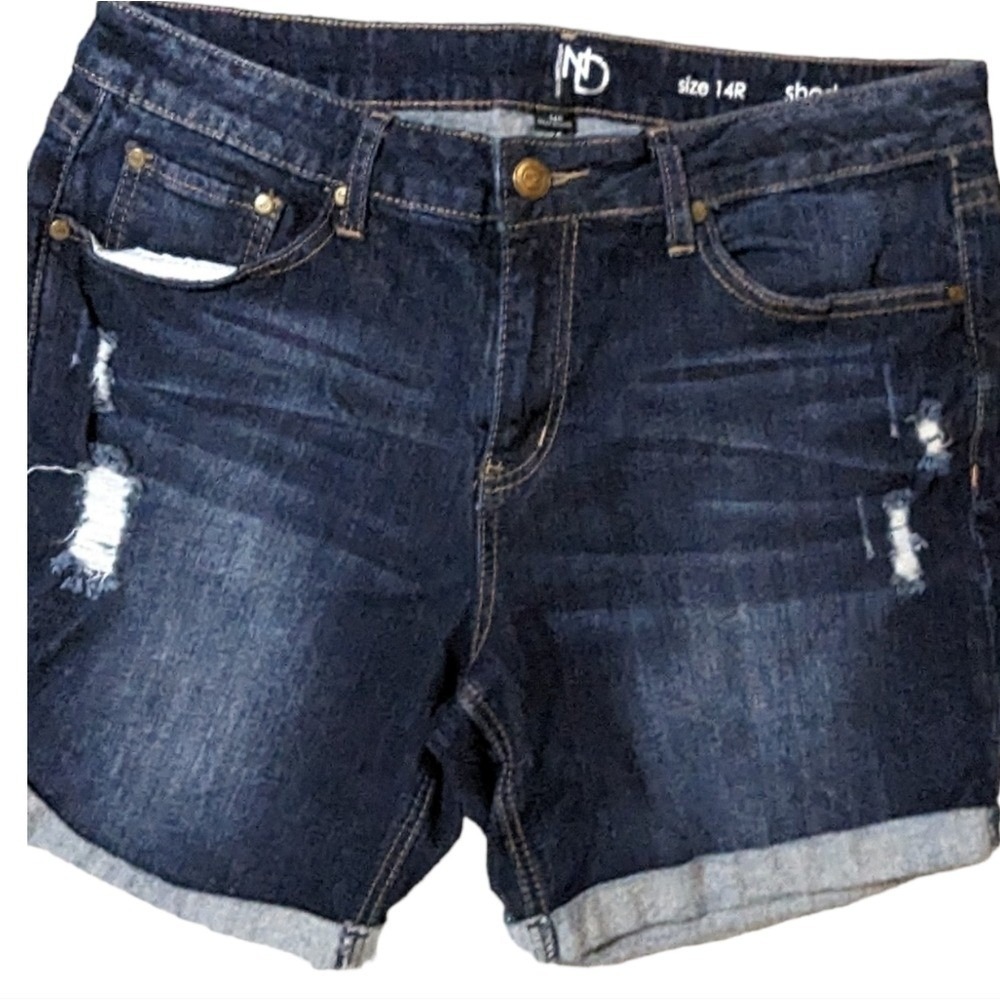 New Directions Rolled Hem Distressed Denim Shorts Size 14R